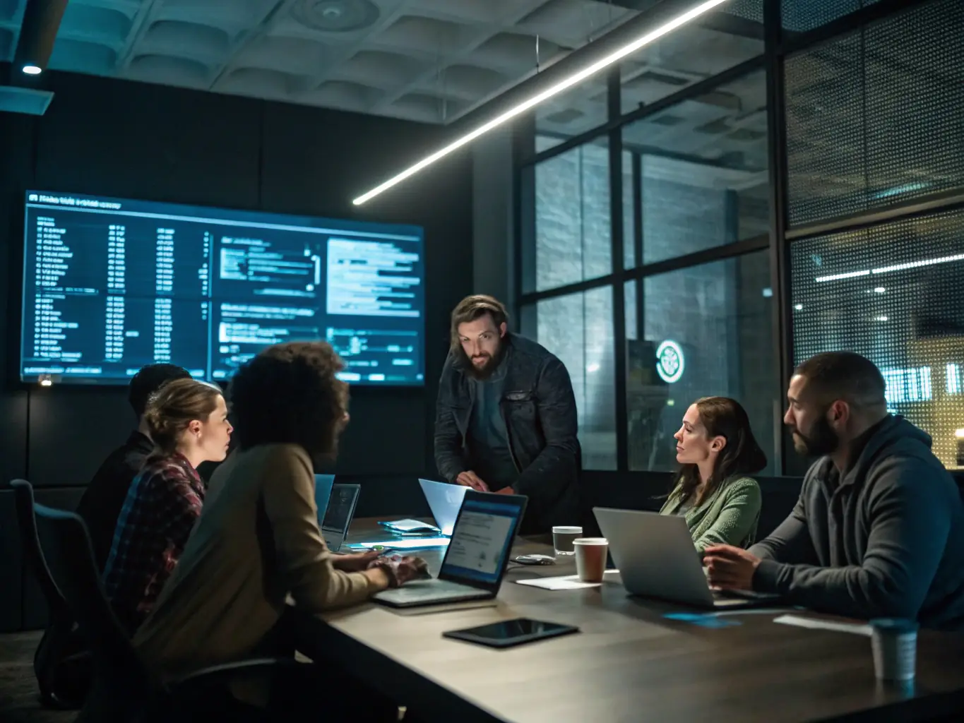 A cybersecurity team is responding to a security incident, working to contain the breach and restore systems to normal operation.