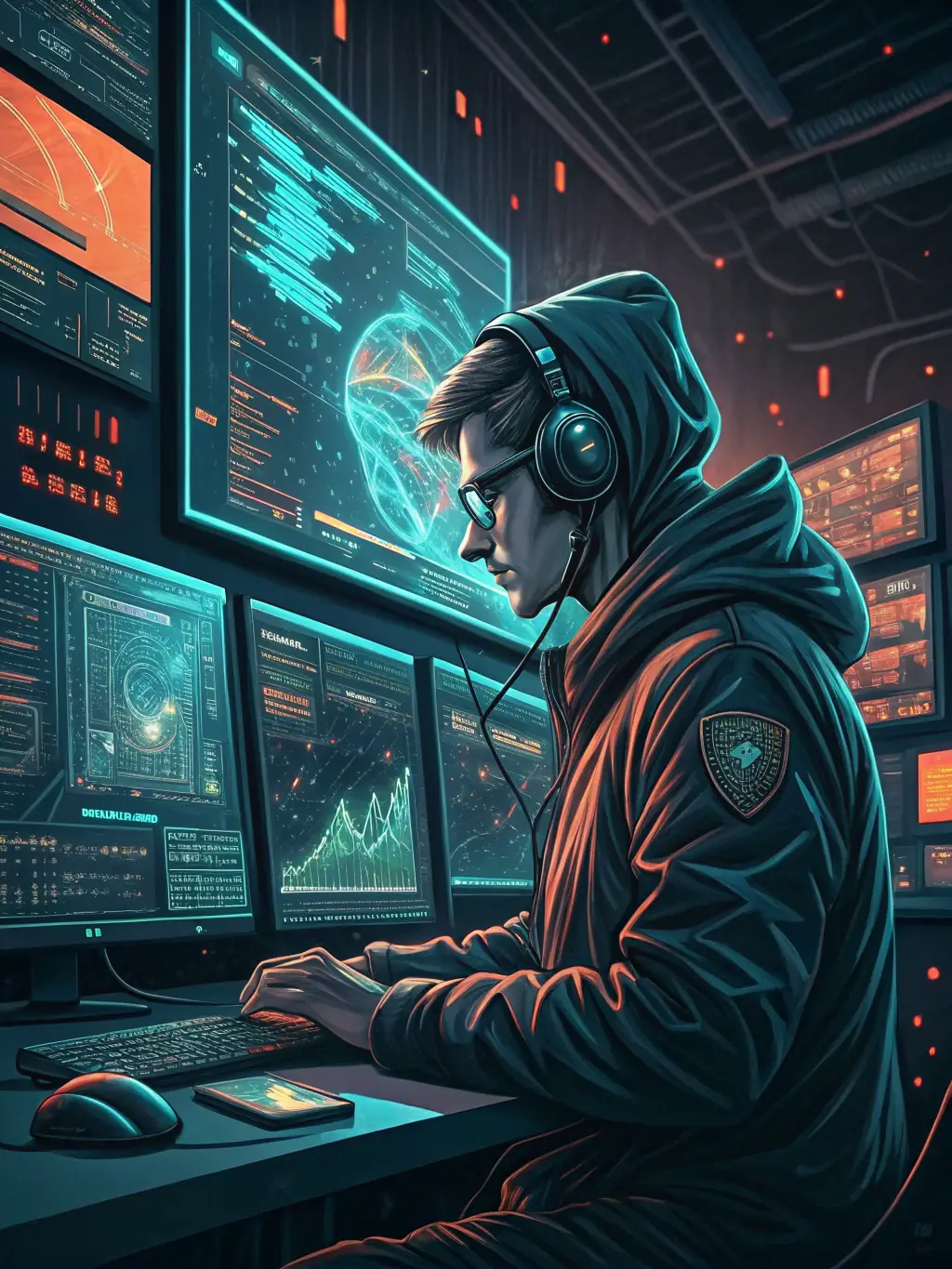 An image showing cybersecurity professionals conducting penetration testing on a computer screen with code and network diagrams.
